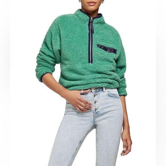 ANINE BING ❥ Sierra Green Sherpa Teddy Pullover half zip Sweatshirt M - Picture 5 of 10